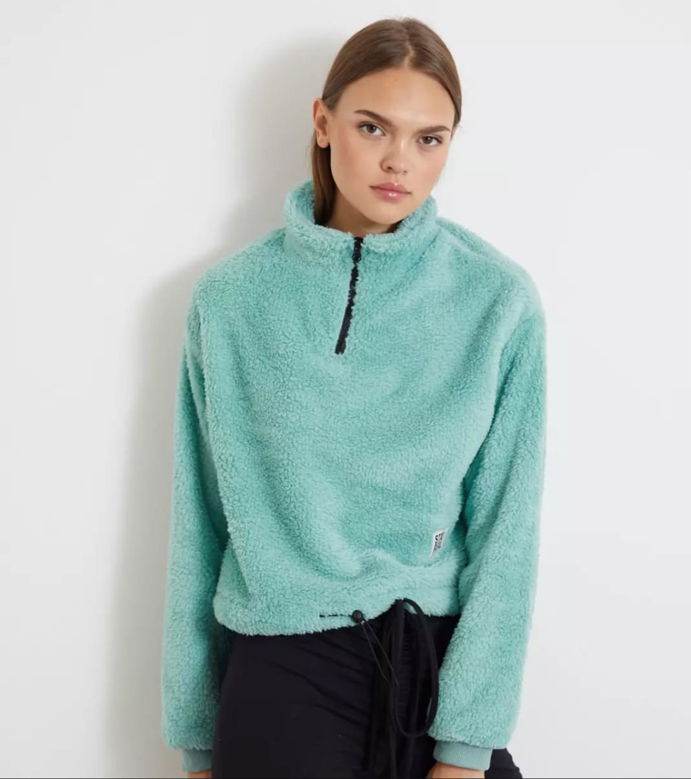 Peluş Sweatshort yarı yaka fermuarlı