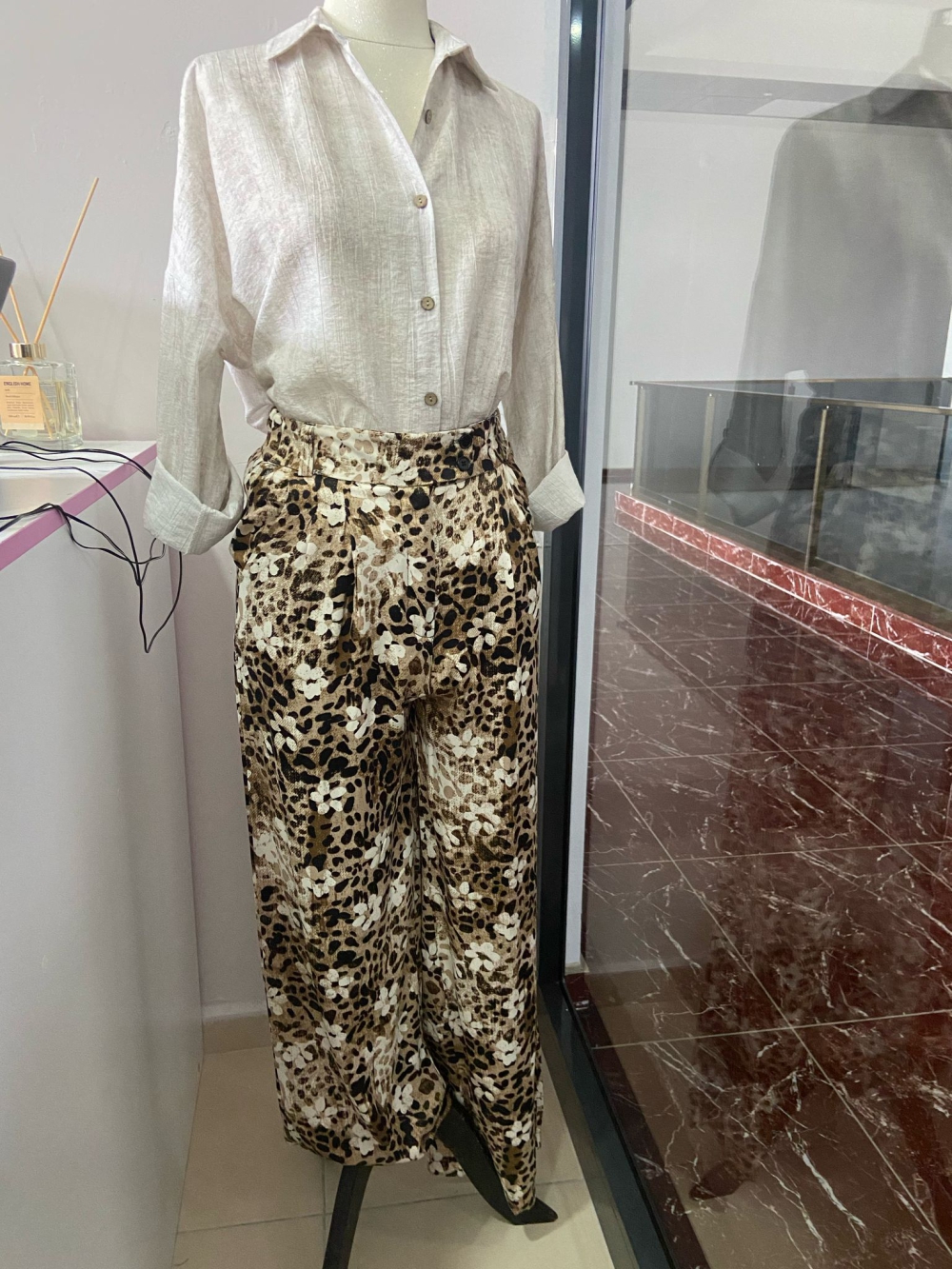 Leopar Saten Pantolon